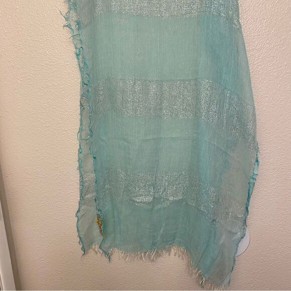 Peace of Cake teal aqua Mermaidcore lightweight coastal gauze scarf 23x72 - Picture 2 of 11
